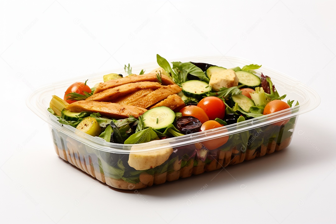 Marmitex de salada fit em fundo branco