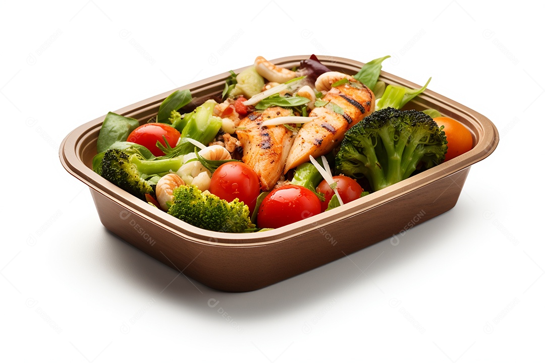 Marmitex de salada fit em fundo branco