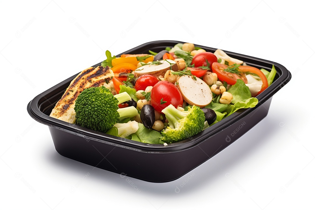 Marmitex de salada fit em fundo branco