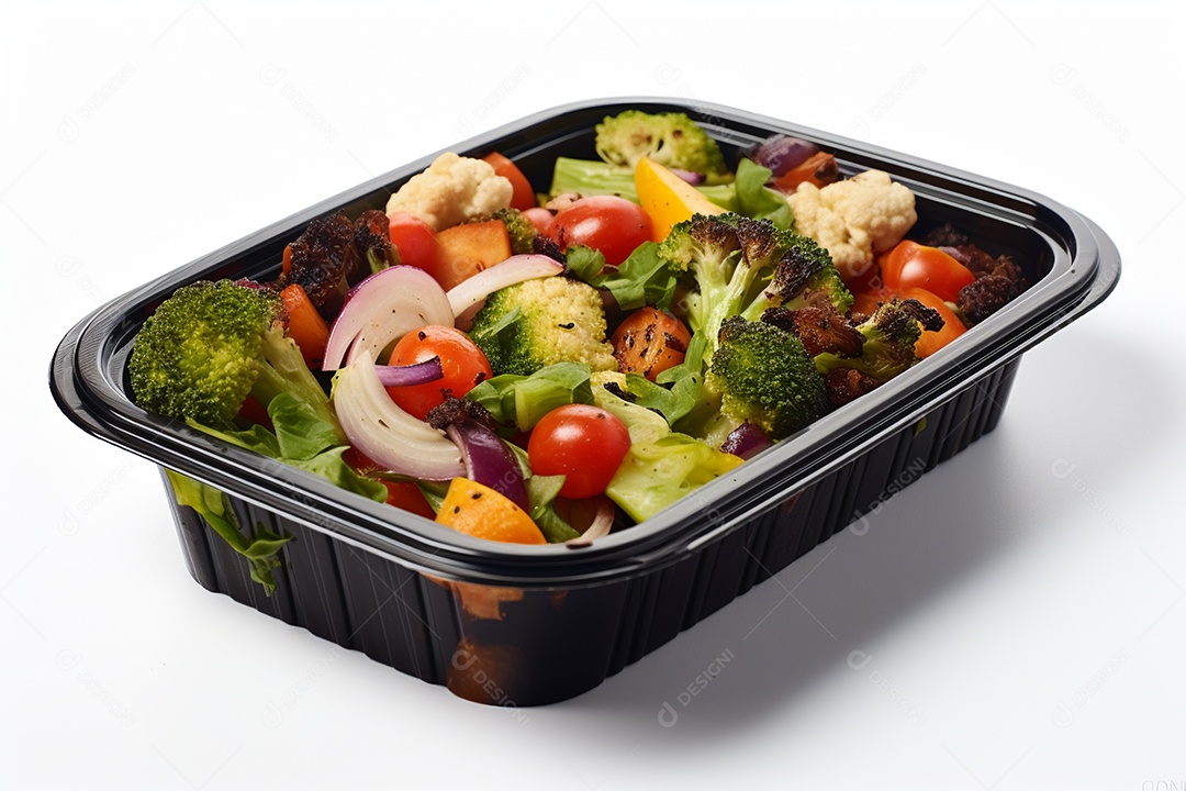 Marmitex de salada fit em fundo branco