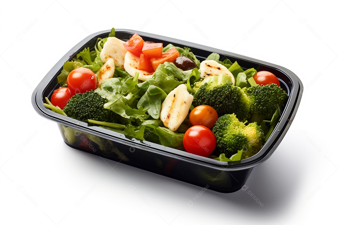 Marmitex de salada fit em fundo branco