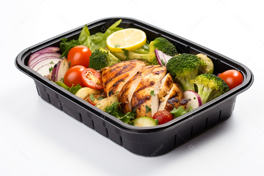 Marmitex de salada fit em fundo branco