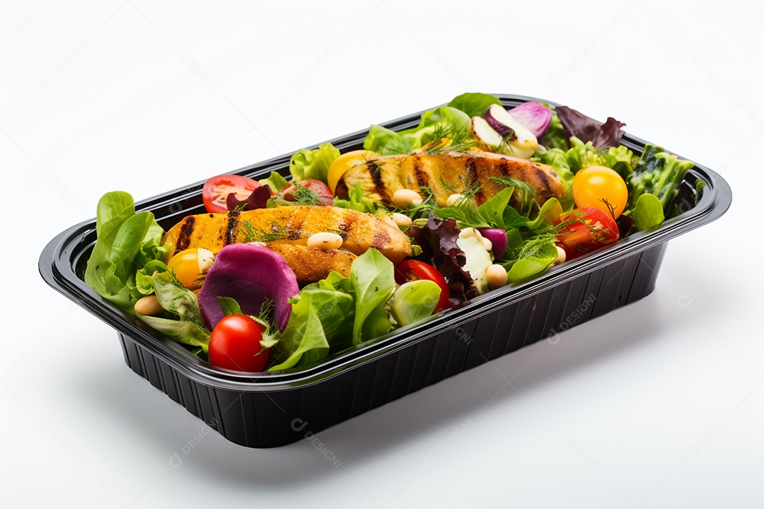 Marmitex de salada fit em fundo branco