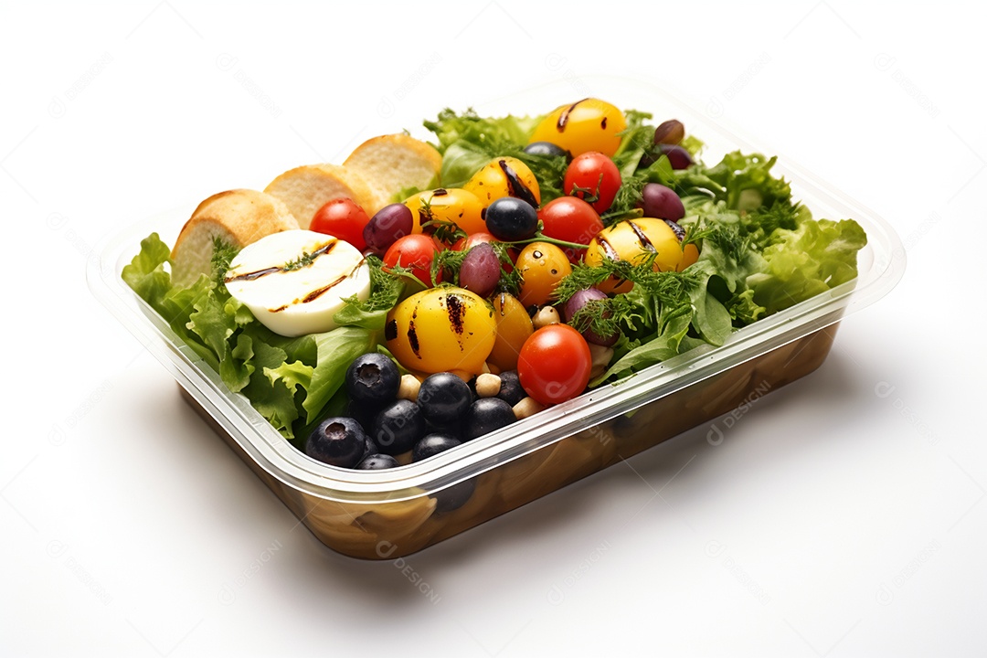 Marmitex de salada fit em fundo branco