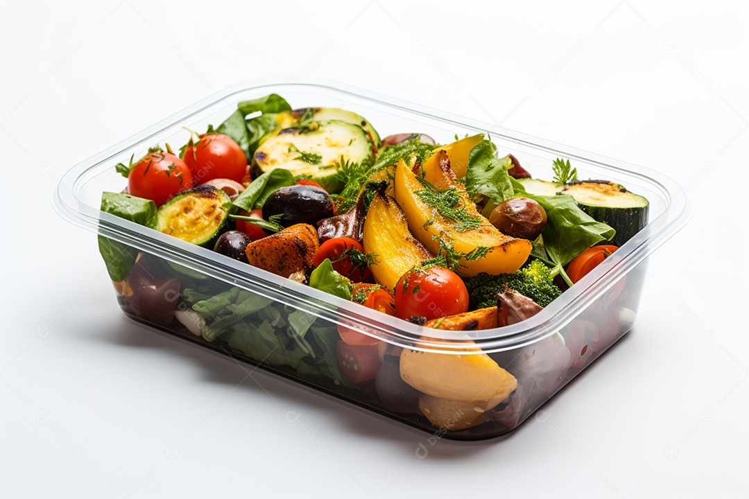 Marmitex de salada fit em fundo branco