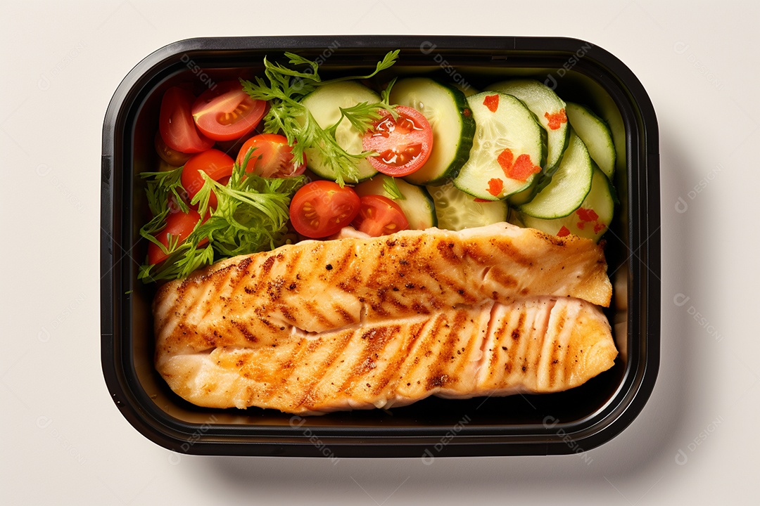 Marmitex de salada fit em fundo branco