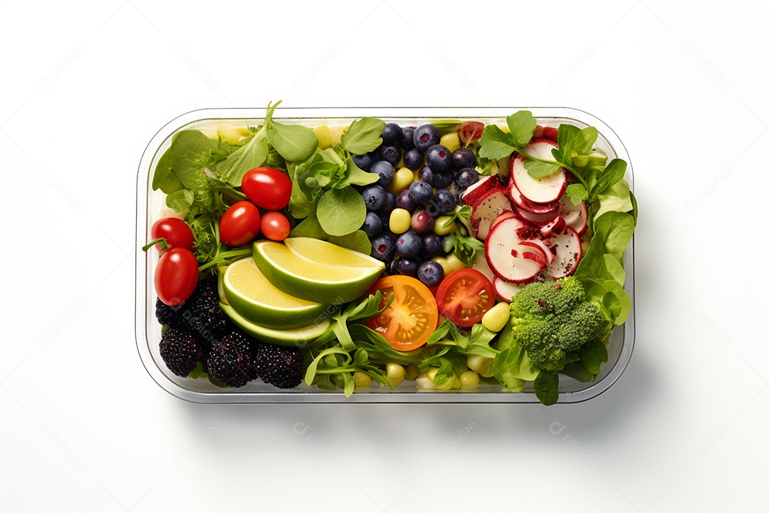 Marmitex de salada fit em fundo branco