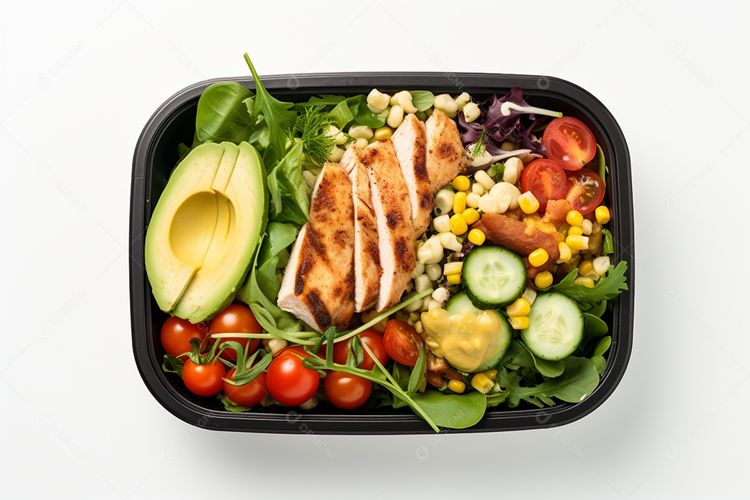 Marmitex de salada fit em fundo branco