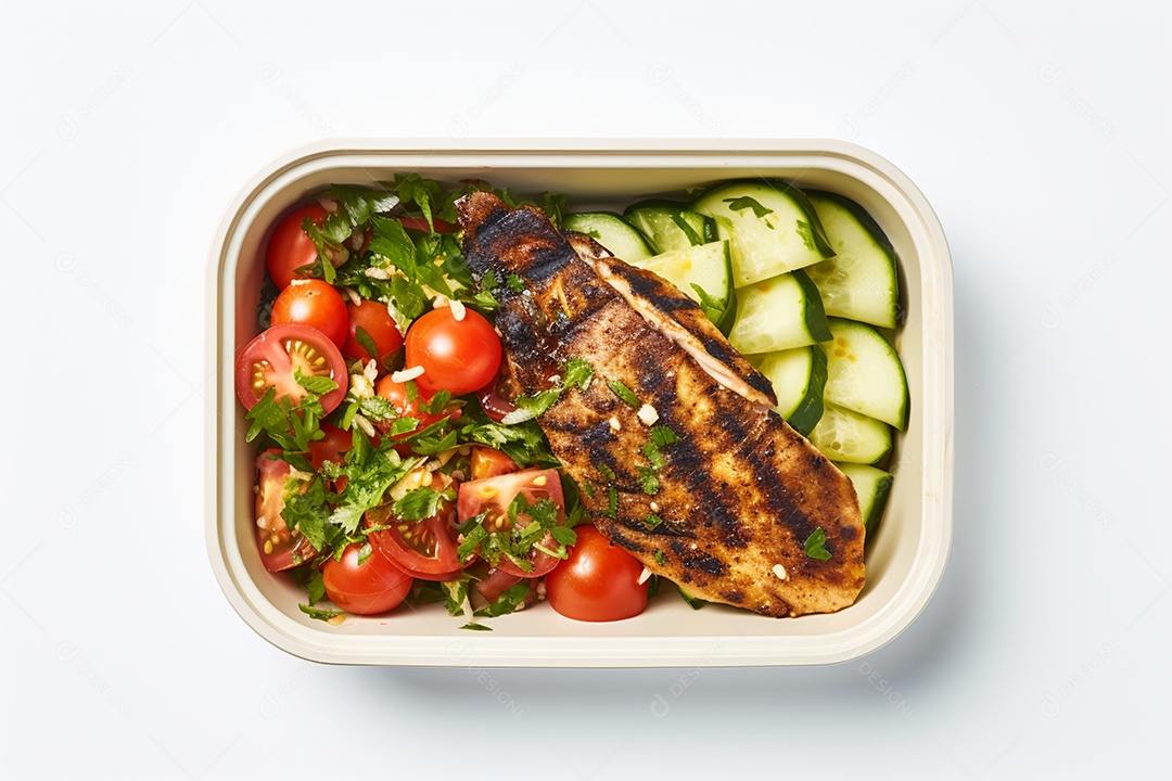 Marmitex de salada fit em fundo branco