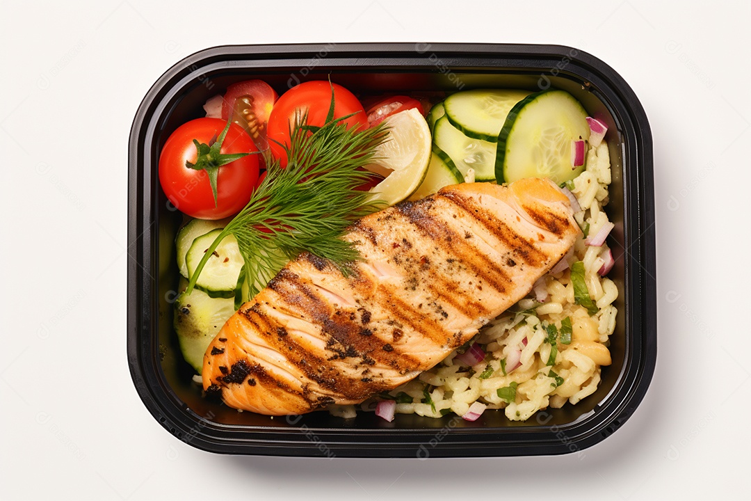 Marmitex de salada fit em fundo branco