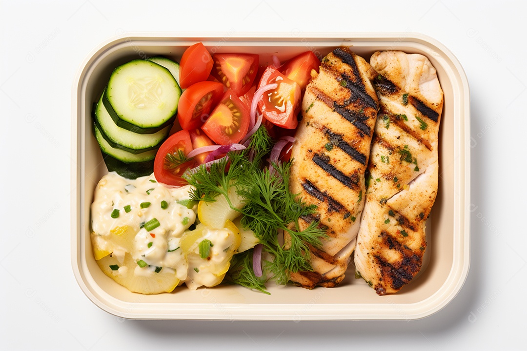 Marmitex de salada fit em fundo branco