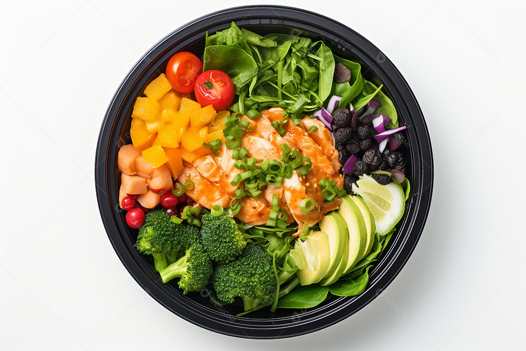 Marmitex de salada fit em fundo branco