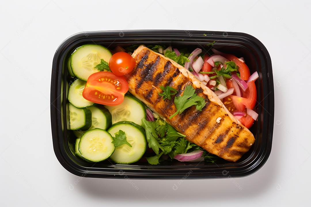 Marmitex de salada fit em fundo branco