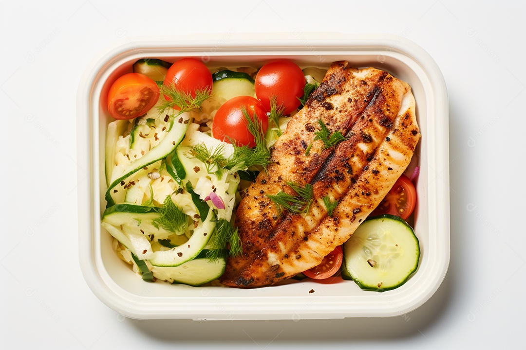 Marmitex de salada fit em fundo branco