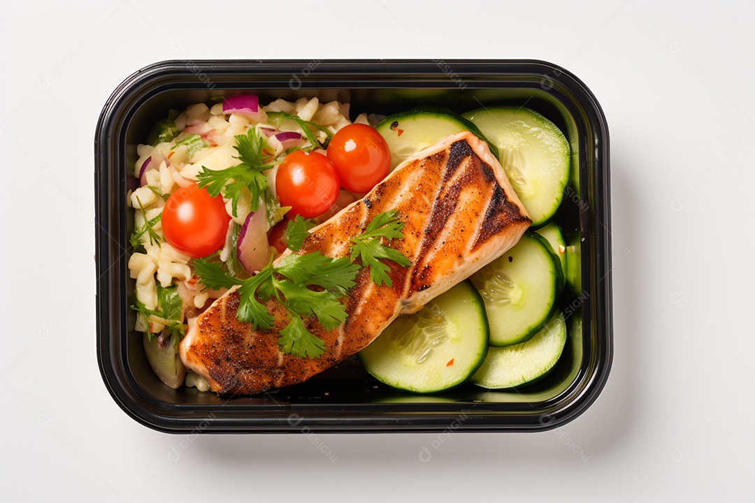 Marmitex de salada fit em fundo branco