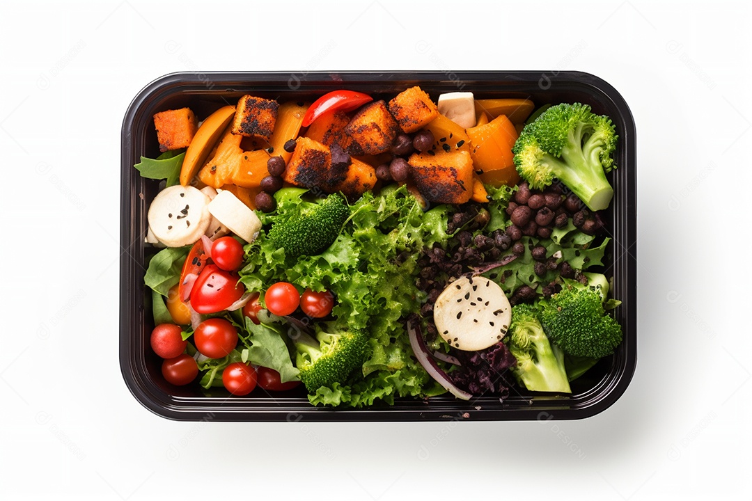 Marmitex de salada fit em fundo branco