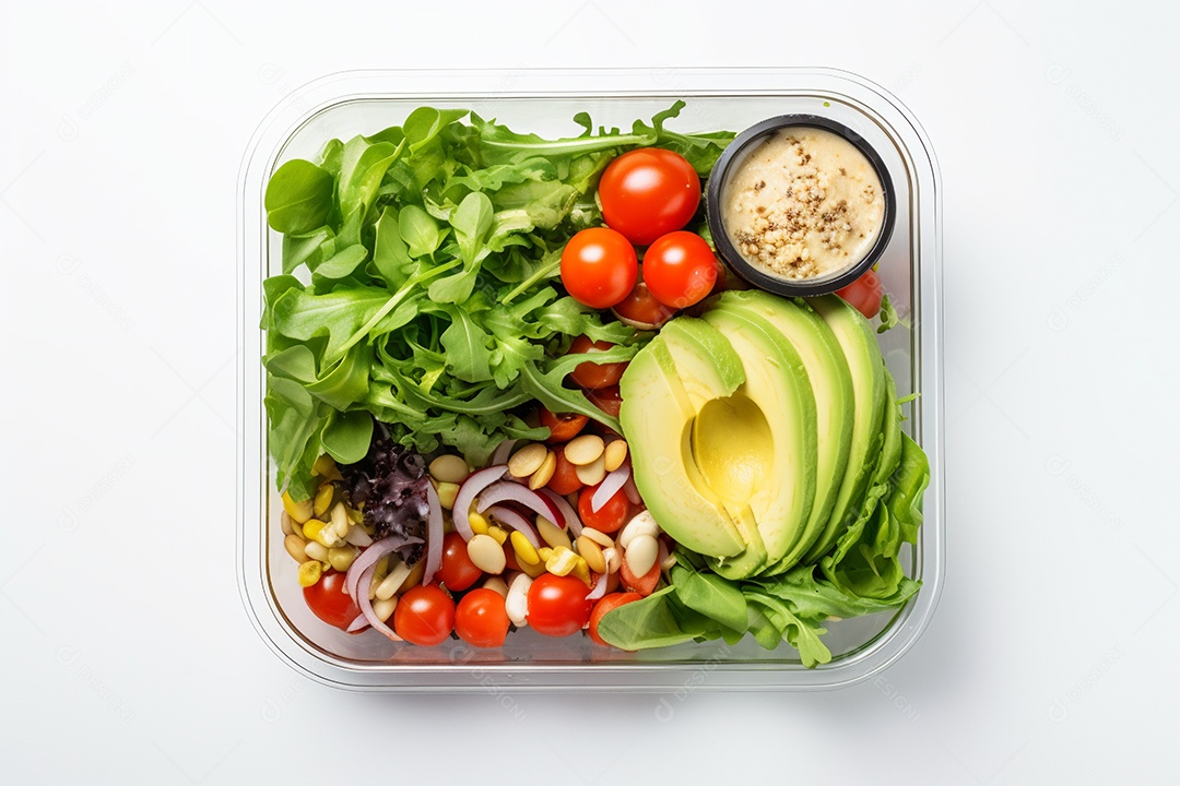 Marmitex de salada fit em fundo branco