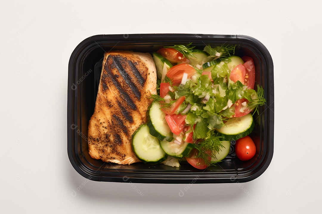 Marmitex de salada fit em fundo branco