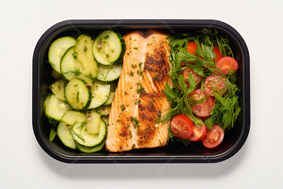 Marmitex de salada fit em fundo branco