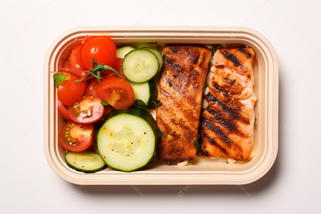 Marmitex de salada fit em fundo branco