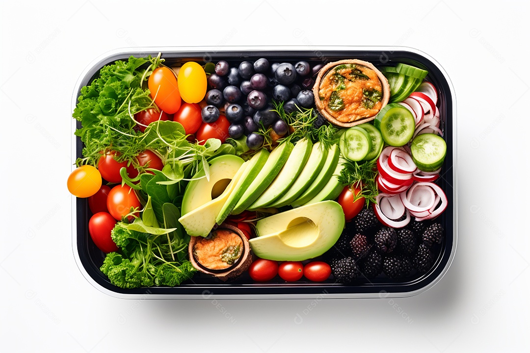 Marmitex de salada fit em fundo branco