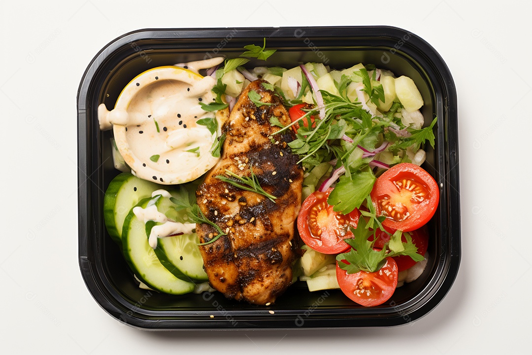 Marmitex de salada fit em fundo branco