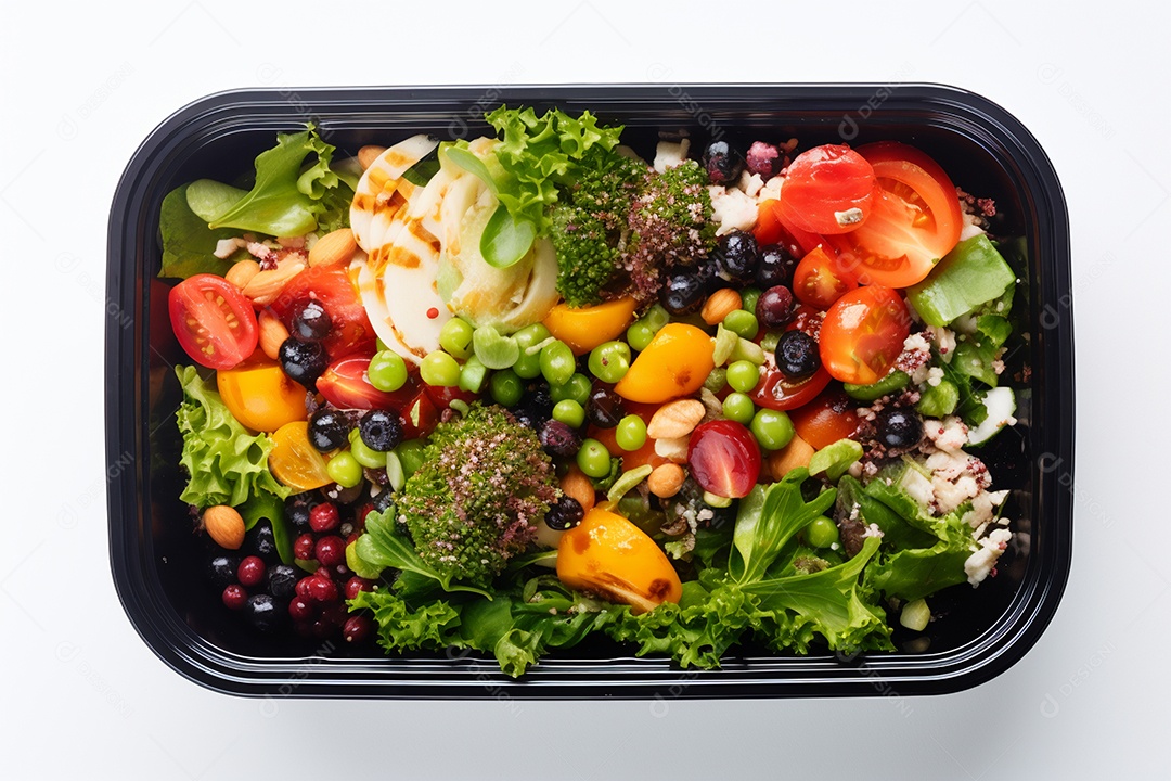 Marmitex de salada fit em fundo branco