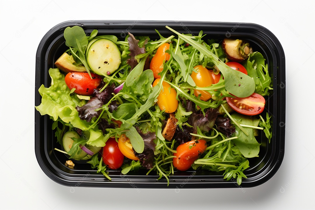 Marmitex de salada fit em fundo branco