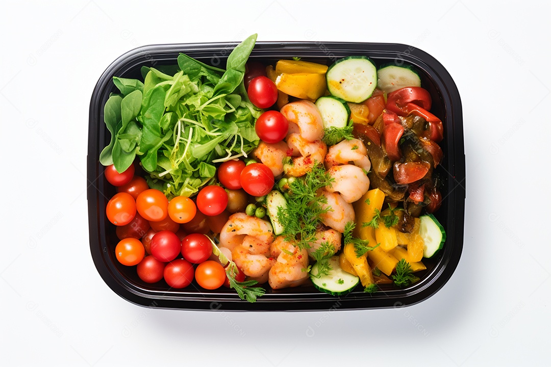 Marmitex de salada fit em fundo branco