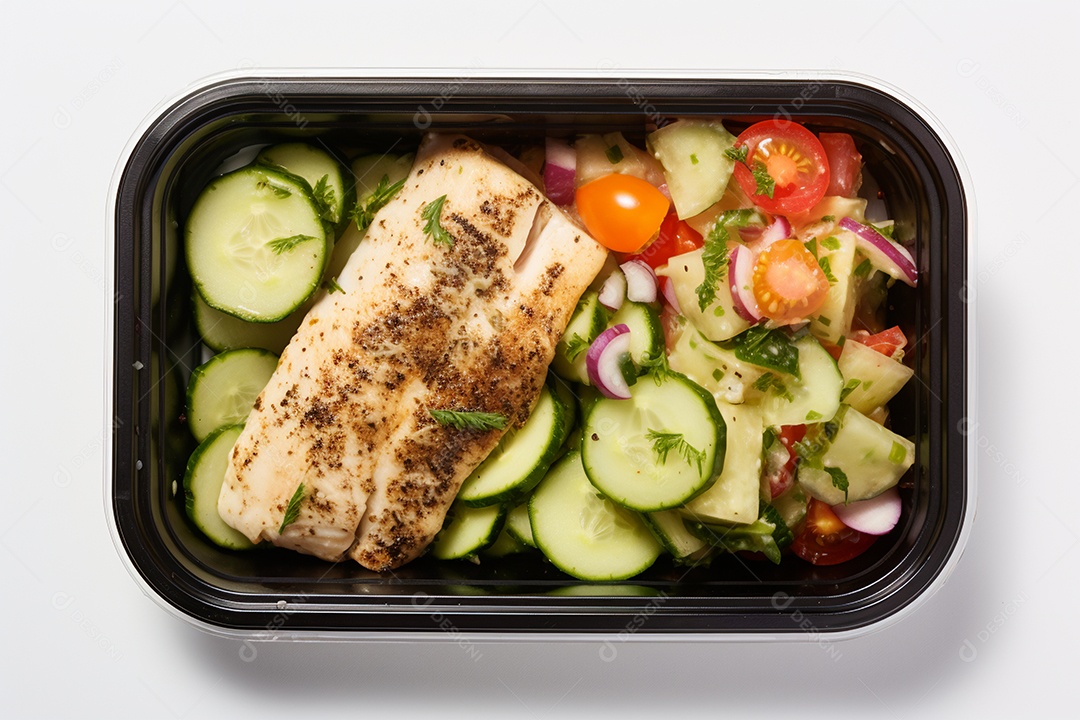 Marmitex de salada fit em fundo branco