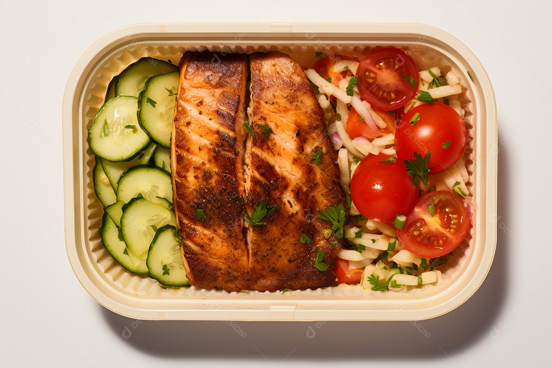 Marmitex de salada fit em fundo branco