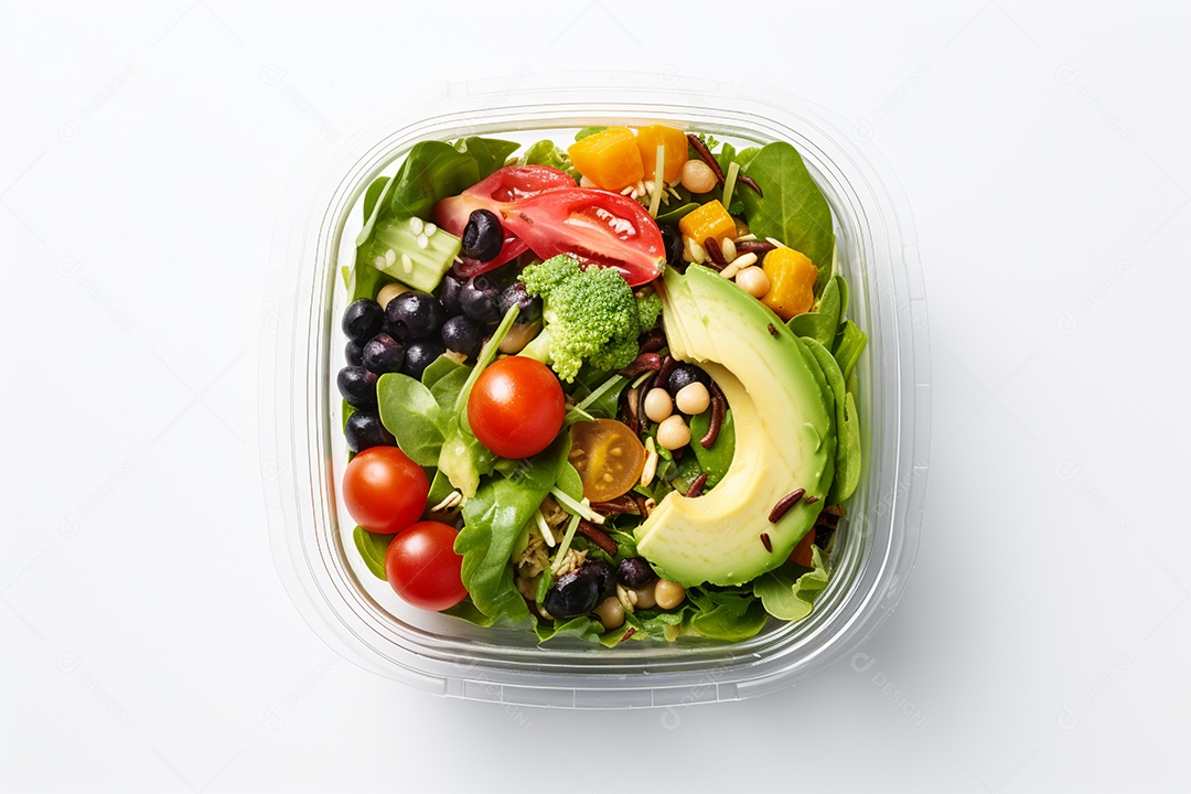 Marmitex de salada fit em fundo branco