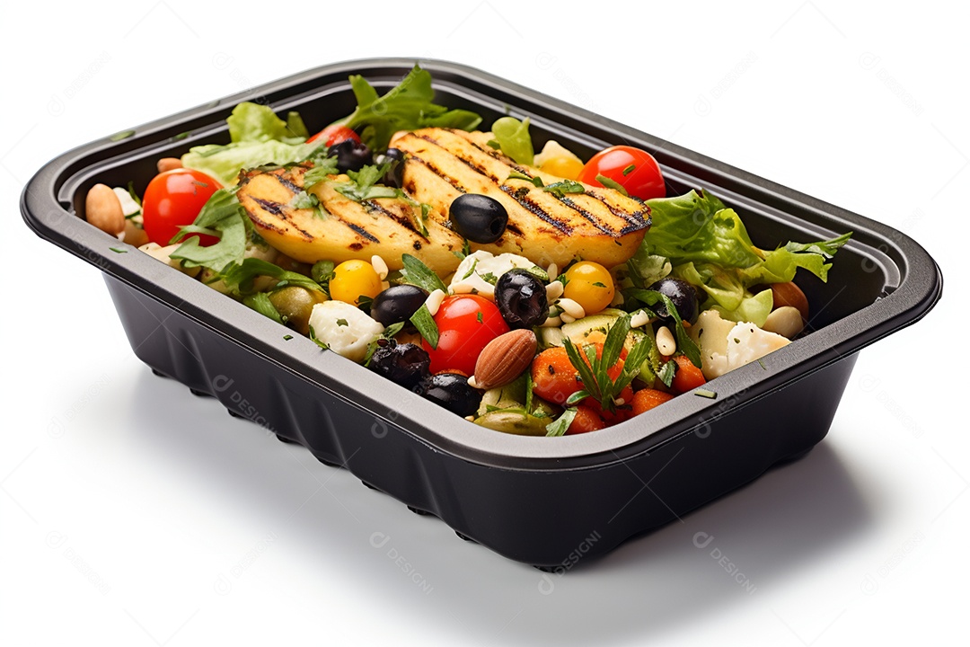 Marmitex de salada fit em fundo branco