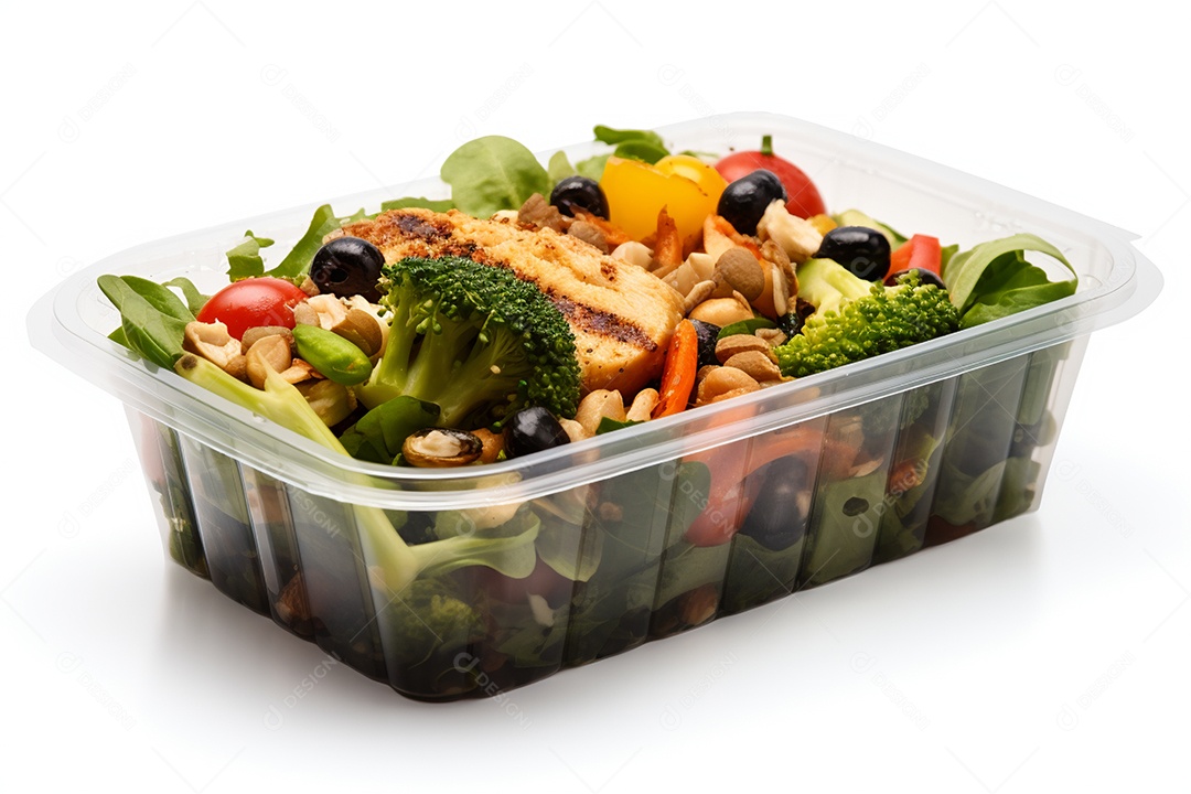 Marmitex de salada fit em fundo branco