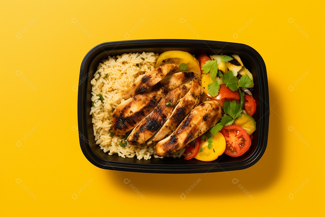 Marmitex de salada fit em fundo amarelo