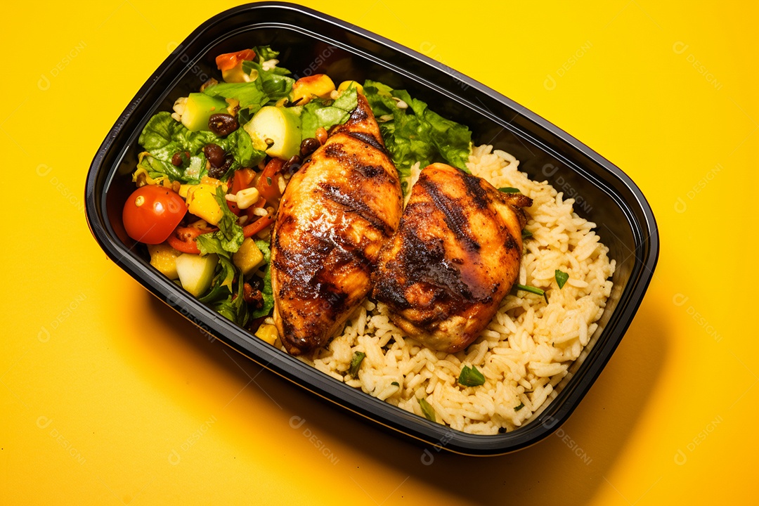 Marmitex de salada fit em fundo branco