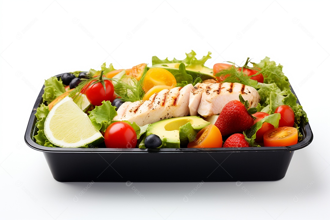 Marmitex de salada fit em fundo branco