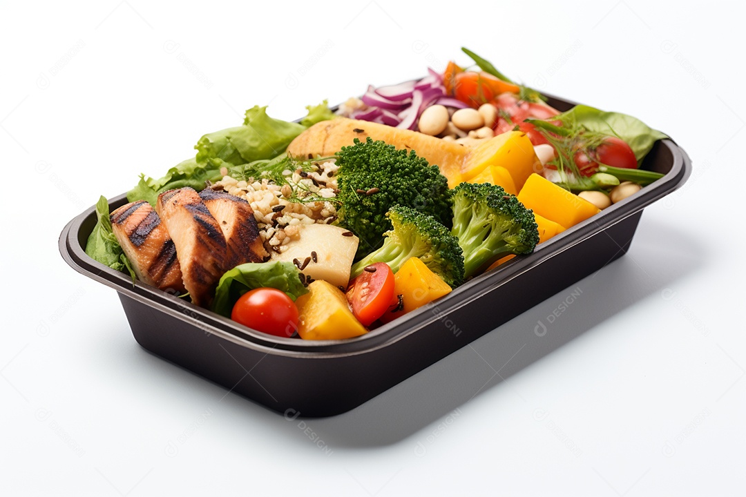 Marmitex de salada fit em fundo branco