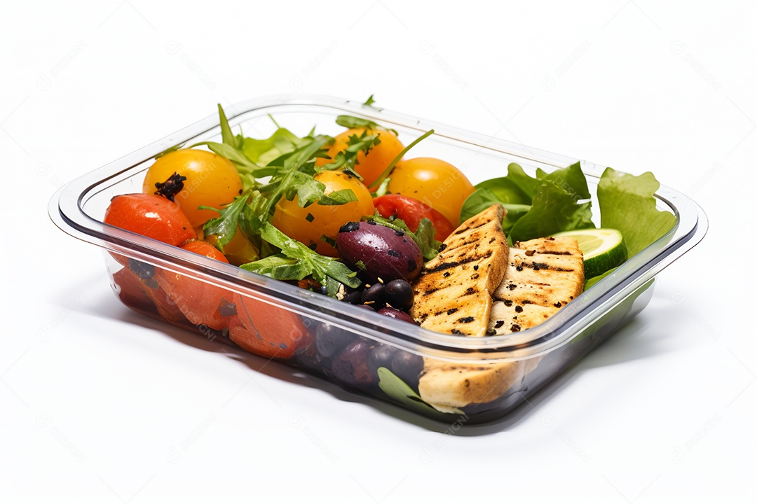 Marmitex de salada fit em fundo branco