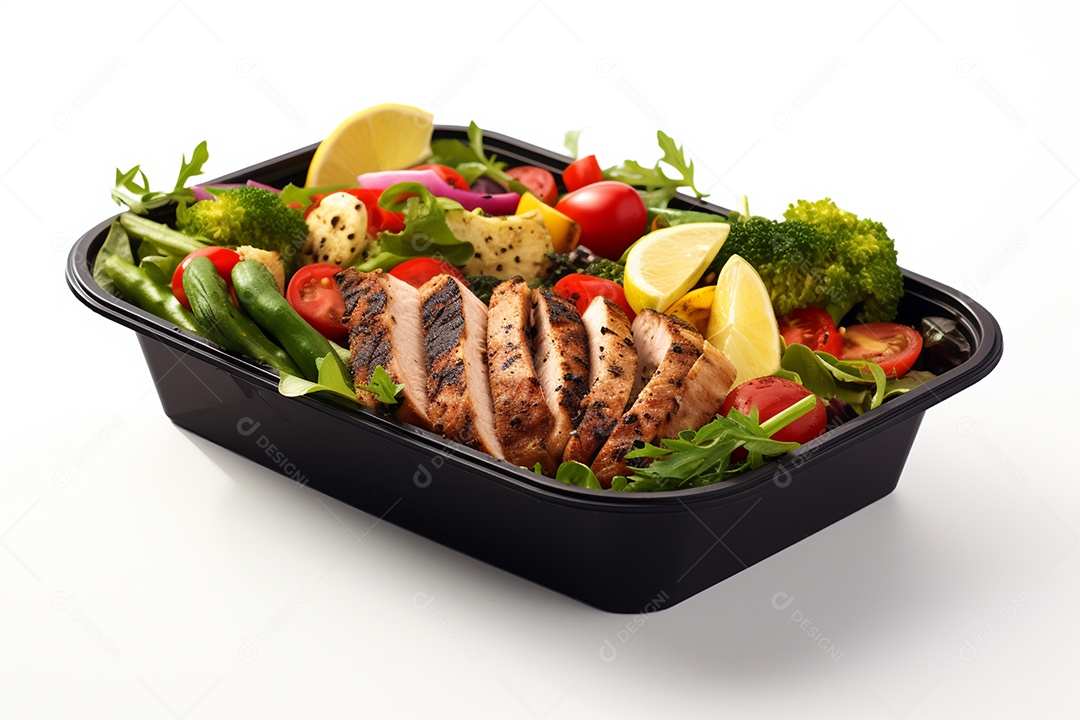 Marmitex de salada fit em fundo branco