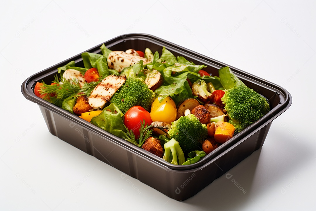 Marmitex de salada fit em fundo branco