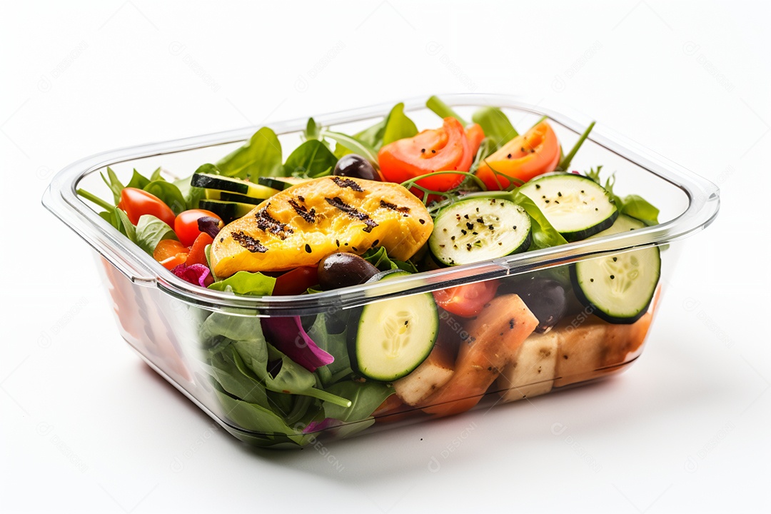 Marmitex de salada fit em fundo branco