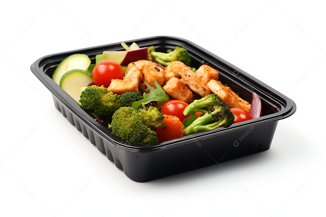 Marmitex de salada fit em fundo branco