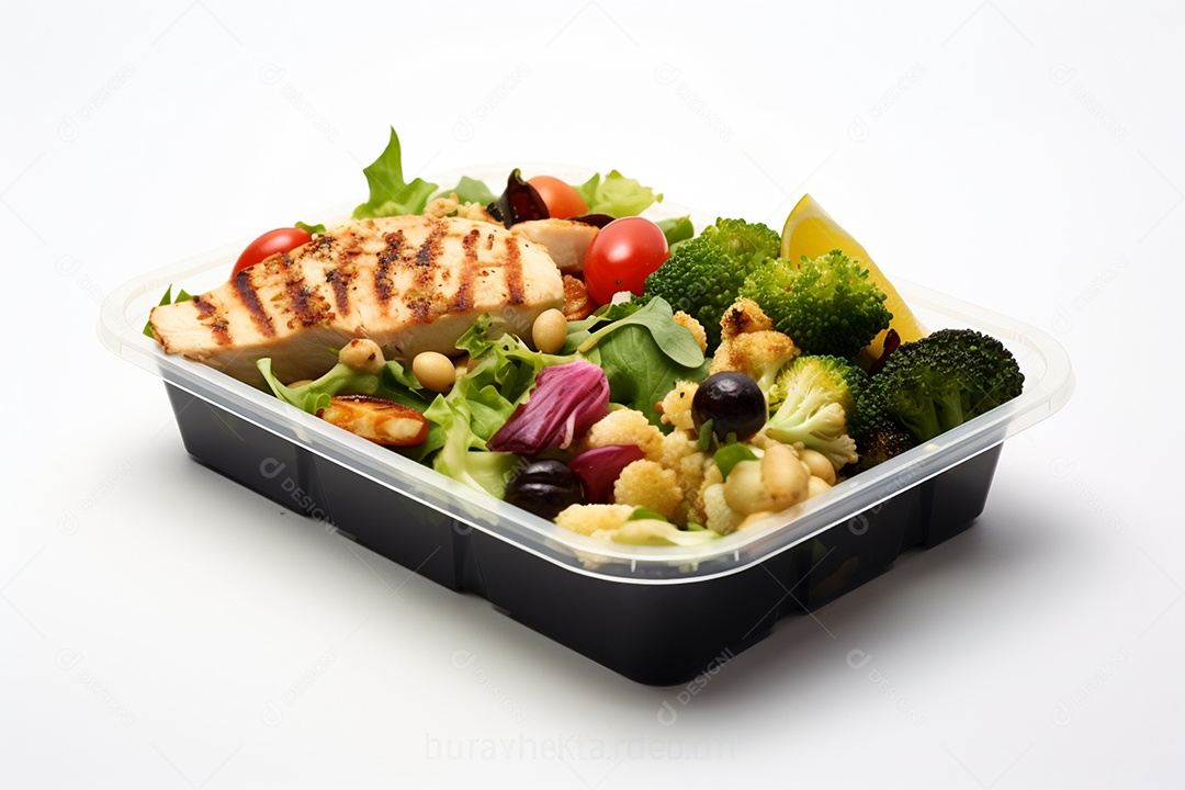 Marmitex de salada fit em fundo branco