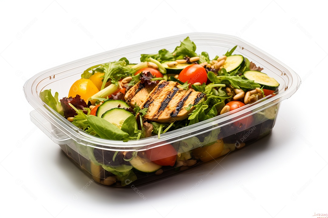 Marmitex de salada fit em fundo branco