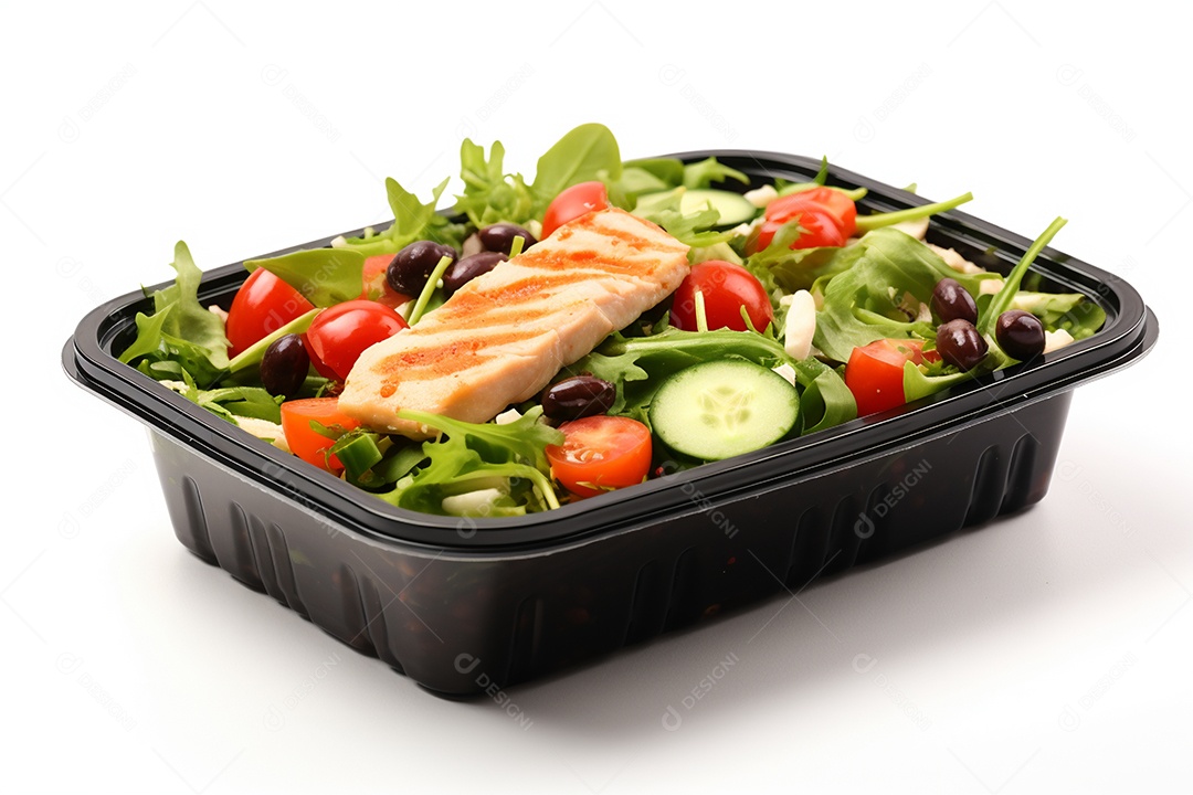 Marmitex de salada fit em fundo branco