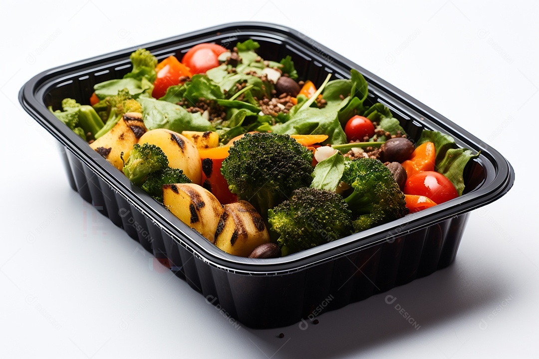 Marmitex de salada fit em fundo branco