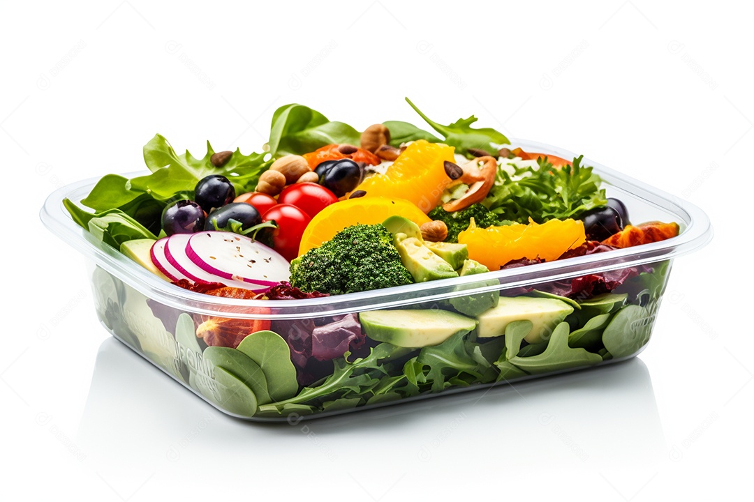 Marmitex de salada fit em fundo branco