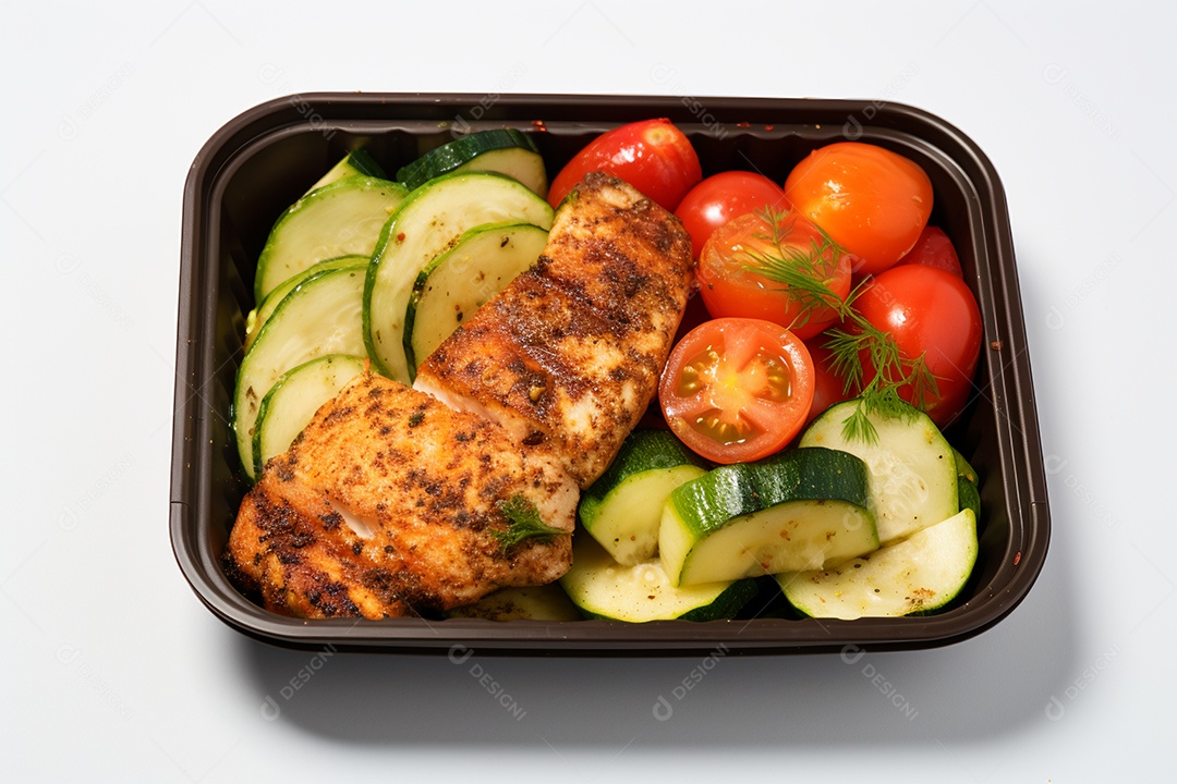 Marmitex de salada fit em fundo branco