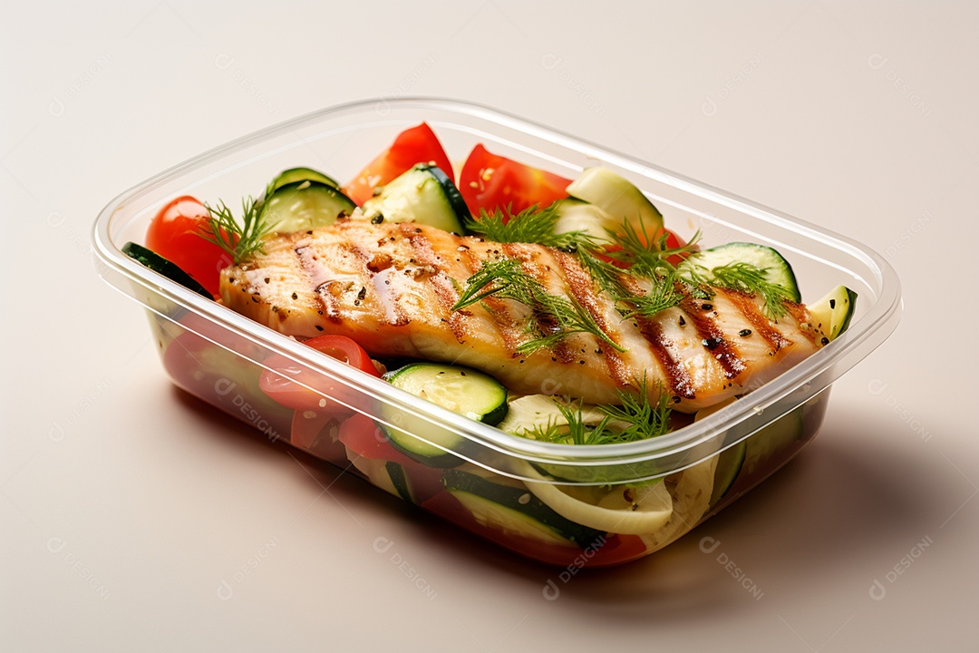 Marmitex de salada fit em fundo branco